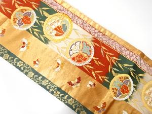 縞に柳・蝶模様織り出し　袋帯